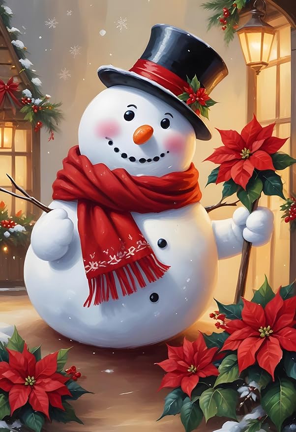 QZOTRXI 5D Snowman Diamond Art Painting Kits for Adults, Cute Christmas Snowman Round Full Drill Winter Diamond Art Crafts for Home Wall Decor Gift 8x10 Inch