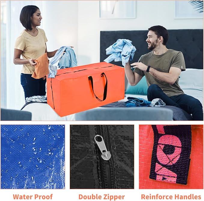 Multi Colors Moving Bags - 8 Pack Extra Large Heavy Duty Storage Bags With Zipper & Reinforce Handles | 29x14x13 Inch Moving Tote Bags Bulk For Clothing, Shoes, Travel