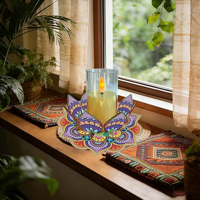 5D DIY Diamond Art Painting PVC Flower Candle Holders Tealight/Tea Light/Votive Candle Holder, for Table Centerpiece Home Décor Party Wedding Dinning-Flower-4