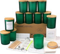 MILIVIXAY 12 Pack 7 OZ Matt Green Glass Candle Jars with Lids and Candle Making Kits - Bulk Empty Candle Jars for Making Candles - Spice, Powder Containers.