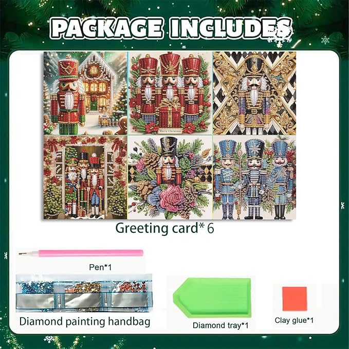 5D Diamond Art Painting Greeting Cards Kit, DIY Cards for Blessings Congratulations Gifts, Greeting Card Set for Birthday Thanksgiving Day Christmas Halloween-Nutcracker