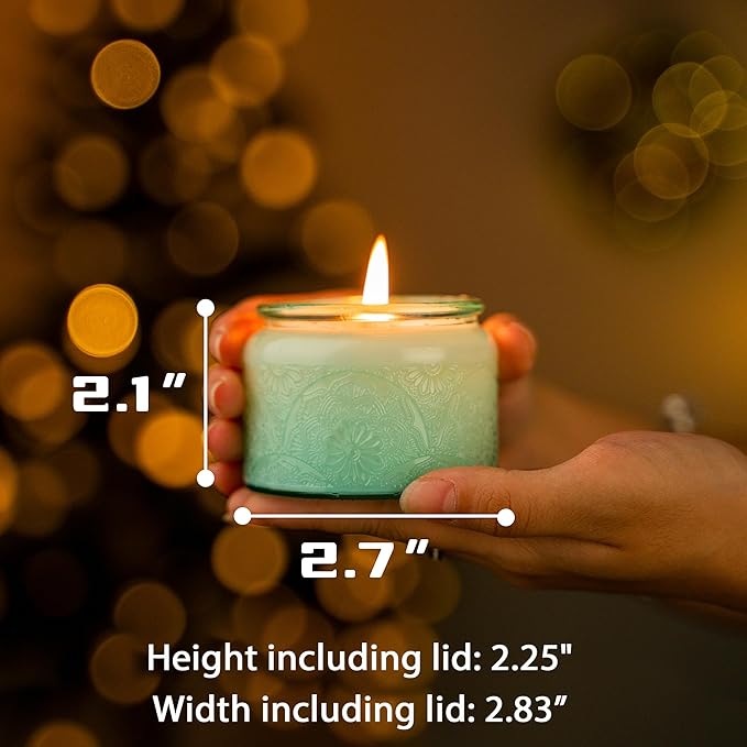 18-Pack 4oz Embossed Glass Candle Container with Bamboo Lids and Labels, Blue Candle Jars for Making Candles, Mandala Design