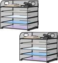 Paper Organizer Letter Tray with Handle Mesh 5 Trays Desk File Organizer Paper Sorter Desk Organizer for Office, Home or School-Black 2 Pack