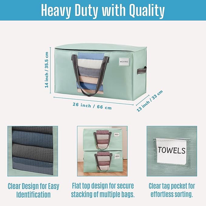VENO 8 Pack Heavy Duty Moving Bags, Clothes and Comforter Storage Bags with Clear Window, College Dorm Essentials Packing Supplies, Foldable Boxes Alternative (Light Green Matte, 8 Pack)