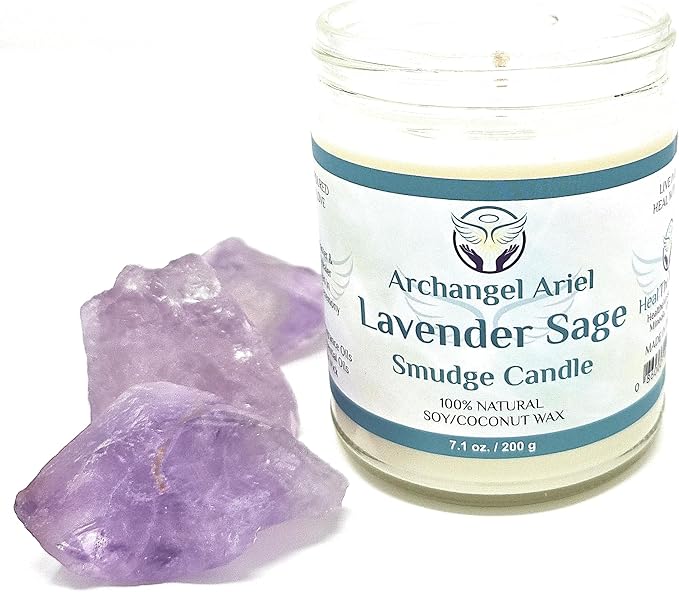 Lavender Sage Candle - Archangel Ariel Candle for Chakra Healing & Energy Cleansing - Reiki Charged White Sage Candle for Home (7 oz)
