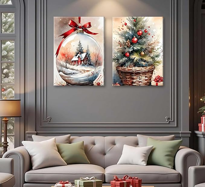 Paint by Number Kit for Adults & Kids, 2 Pack Christmas Scenes 16x20 Inch Unframed, DIY Acrylic Painting Kit with Brushes & Paints, Festive Home Art Decor