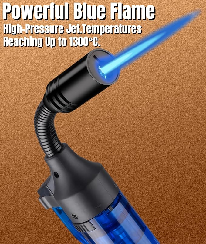 4 Pack Long Butane Torch Lighter with 360° Flexible Neck & Safety Lock, Mini Refillable Windproof Adjustable Jet Flame Butane Gas Lighter for Candle Camping BBQ Grill Fireplace (Fuel Not Included)