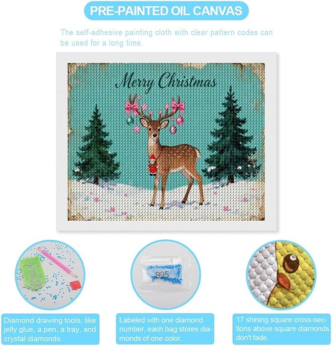 AIVKIEJK Diamond Painting Kits for Adults - Merry Pink Christmas Santa Deer & Tree Painting DIY 5D Full Drill Diamond Dots Paintings with Diamonds Gem Art and Crafts Home Decor 16"x20"