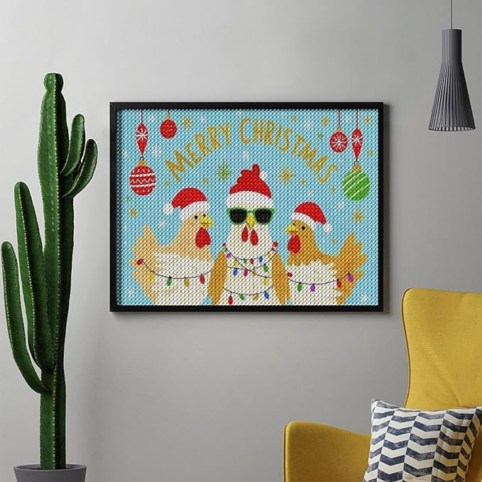 AIVKIEJK Diamond Painting Kits for Adults - Christmas Rooster Santa Hat & Fashion Glasses Painting DIY 5D Full Drill Diamond Dots Paintings with Diamonds Gem Art and Crafts Home Decor 12"x16"