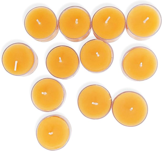 Hyoola Pure Beeswax Tea Lights, Handmade Decorative Unscented, Tealight Candles, 4 Hour Burn Time, Clear Cup (Pack of 48)