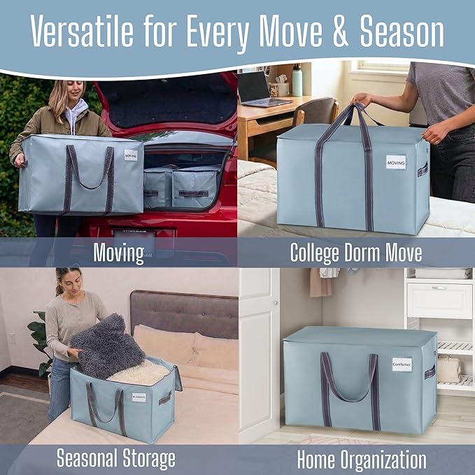 VENO 6 Pack Heavy Duty Moving Bags, Extra Large Storage Bags with Reinforced Handles & Strong Zippers, Foldable & Reusable Moving Box Alternative for Clothes & Dorm Storage