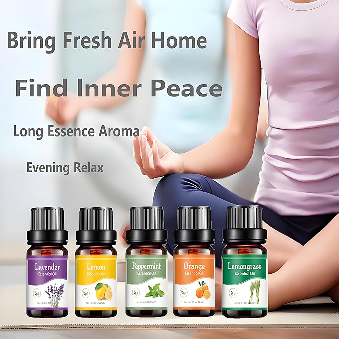 Essential Oils Set - 5 Blends for Diffusers, Home Care, Candle Making Scents, Fragrance, Aromatherapy, Humidifiers, Gifts - Peppermint, Lemongrass, Lavender,Lemon, Orange (5pcs)