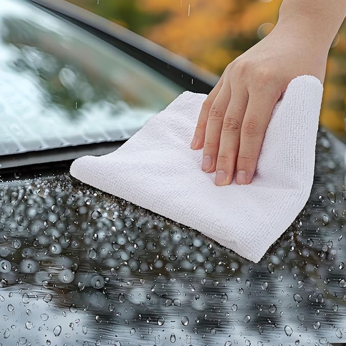 CARTMAN 60 Pack Microfiber Cleaning Cloth, Reusable Tear Away Towels Roll, 12"x12", Multi-Purpose Microfiber Towels, Lint Free, Absorbent Cleaning Rags for Kitchen, Car, Glass White