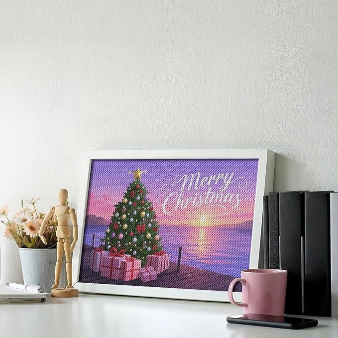 AIVKIEJK Diamond Painting Kits for Adults - Merry Christmas Coastal Winter Beach Painting DIY 5D Full Drill Diamond Dots Paintings with Diamonds Gem Art and Crafts Home Decor 8"x12"