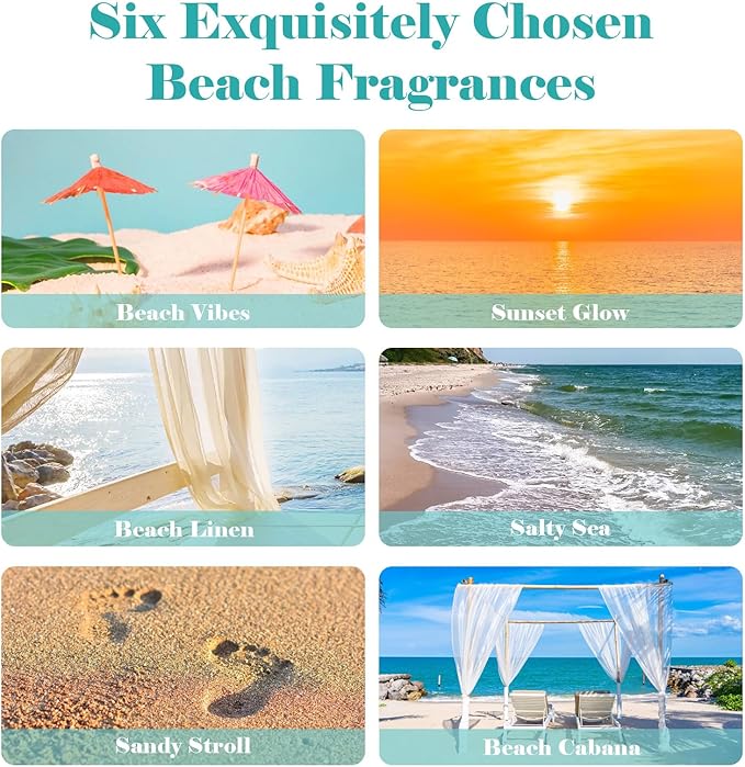 AmaKane Beach Fragrance Oil Set, Summer Essential Oils for Diffuser for Home, Candle Soap Making Scents, Beach Vibes, Sunset Glow, Linen, Salty Sea, Sandy Stroll, Beach Cabana, 6x10ml