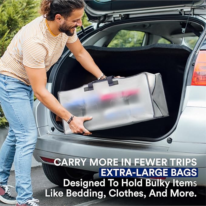 BOX USA 4-Pack Moving Bags with Strong Handles & Zippers - Heavy Duty Extra Large Packing Bags for Storage, Moving Boxes, Dorm & College Supplies, Clear