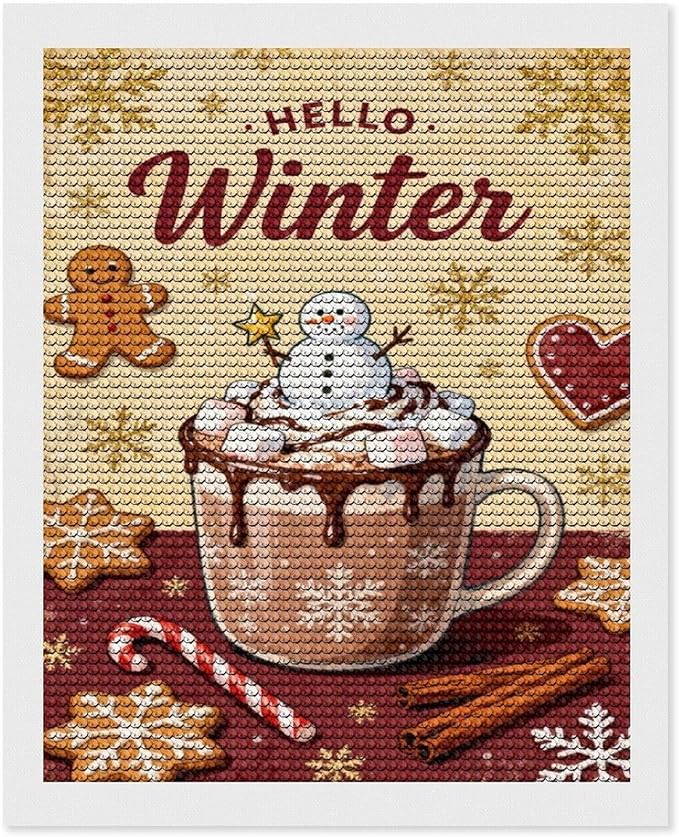 Diamond Painting Kits for Adults - Hello Winter Ice Cream & Gingerbread Snowflakes & Candles Painting DIY 5D Full Drill Diamond Dots Paintings with Diamonds Gem Art And Crafts Home Decor 16"x20"