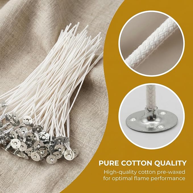 100 Pieces of Cotton Wick with Clips are Used as the Wick for Making Candles They can be Used for Making Soy Wax Paraffin Wax and Beeswax Candles (6 inches)