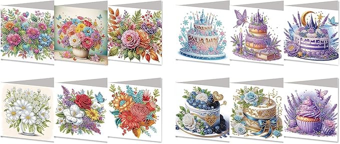 DoxQcs 5D Diamond Art Painting Greeting Cards Kit, DIY Cards for Blessings Congratulations Gifts, Greeting Card Set for Birthday Thanksgiving Day Christmas Halloween-2PCS