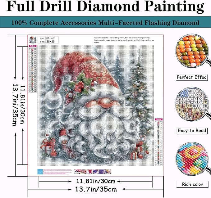 CZYWJMEI Christmas 5D Diamond Painting Kits for Adults Beginners,DIY Winter Gnome Diamond Art Kits,Full Round Drill Diamond Dot Gem Art Kits,Home Wall Decor 13.7x13.7nch