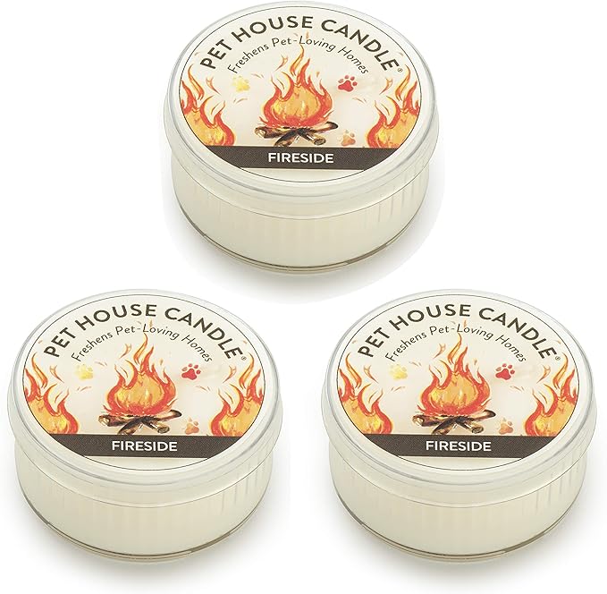 Pet House Mini Candles for Pet Odor Made with Natural Soy Wax, Plant Based, Dog and Cat Friendly Scented Candles, Fireside Pack of 3
