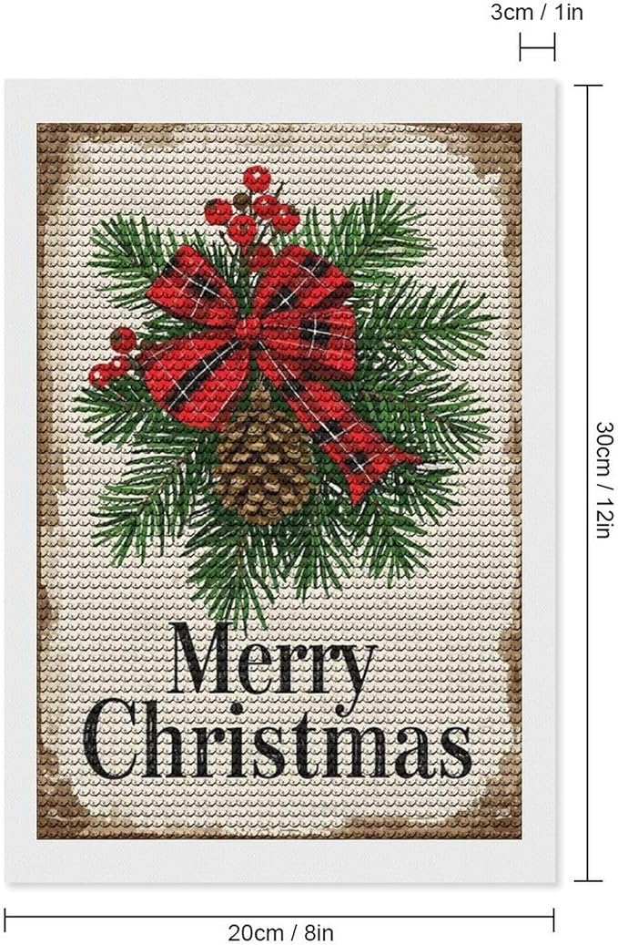 AIVKIEJK Diamond Painting Kits for Adults - Merry Christmas Holly, Pine Cones & Red Plaid Bow Painting DIY 5D Full Drill Diamond Dots Paintings with Diamonds Gem Art and Crafts Home Decor 8"x12"