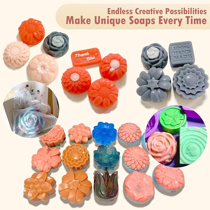 Soap Making Kit for Adults & Kids, Melt and Pour Soap Making Supplies with Shea Butter & Clear Base, 6 Silicone Molds, Colors, Fragrances, Dried Flowers & Gift Bags – DIY Soap Craft Kit for Beginners