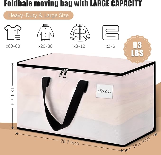 NATURELUX Heavy Duty Moving Bags - Extra Large Packing Bags and Storage Totes, Collapsible and Foldable Option for Moving and Storage, Multicolored, 93 L - 6 Pack