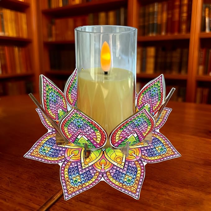 5D DIY Diamond Art Painting PVC Flower Candle Holders Tealight/Tea Light/Votive Candle Holder, for Table Centerpiece Home Décor Party Wedding Dinning-Flower-1