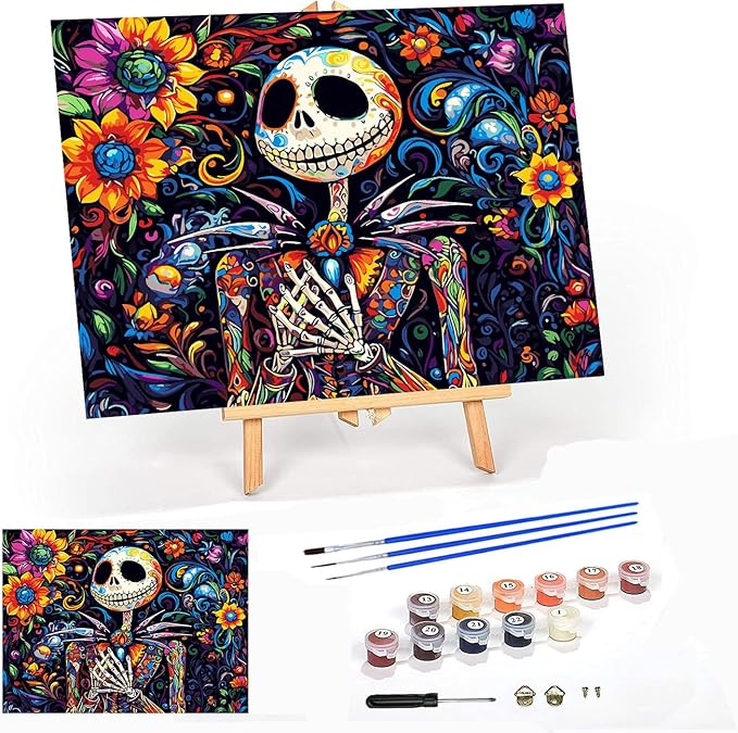 Meothan Framed Paint by Numbers Kits for Adults Halloween, Nightmare Before Christmas Paint by Numbers Kits on Canvas with Easel for Home Wall Decor 11.8x15.7inch (30x40cm