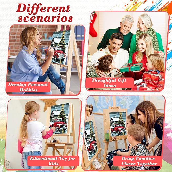 Skyboda Red Truck Paint by Numbers Kit for Adults Beginners with Frame, Christmas Tree Adult Paint by Number Kits on Canvas, Easy DIY Oil Painting Kits for Home Decor, 8x12in
