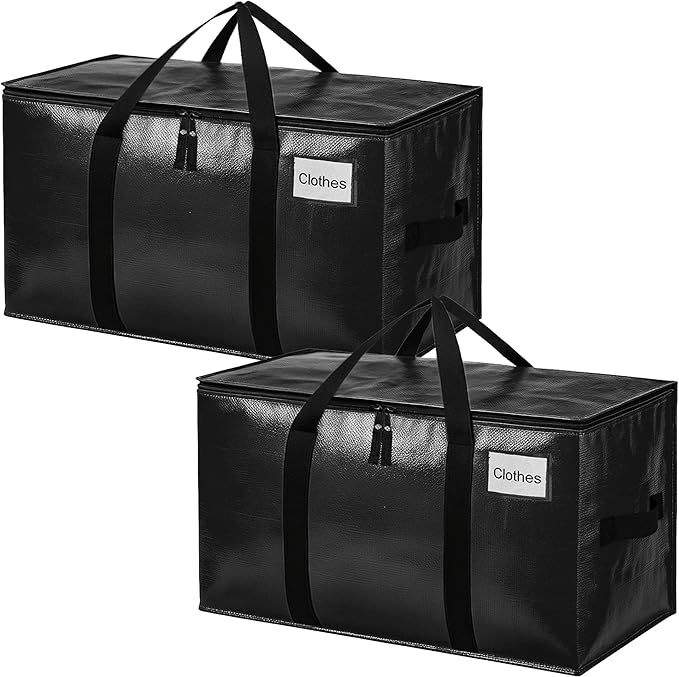 BAGAIL Heavy Duty Moving Bags with Strong Handle, Extra Large Moving Boxes, Storage Tote for Clothes, College Moving Supplies(Black, 2 Pack)