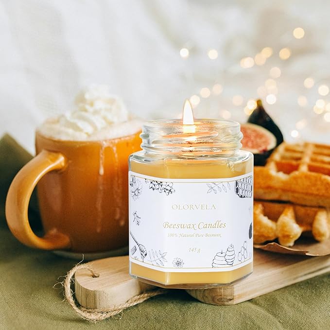 Jar Beeswax Candles-100% Natural Pure Beeswax Candles,5oz Unscented Beeswa Candle,Up to 30 Hours Burn Time, Bees Wax Candles for Decor,Party,Christmas 1 Pack