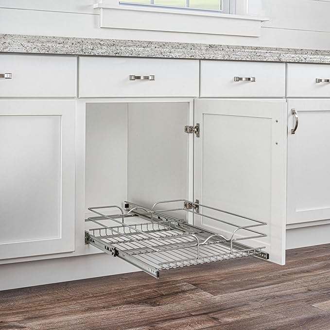 Rev-A-Shelf Kitchen Cabinet Pullout Shelf and Drawer Organizer Slide Out Pantry Storage Basket in Multiple Sizes, 18 x 20 In, 5WB1-1820CR-1