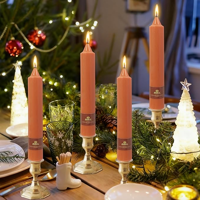 4 Pack Handmade Pumpkin Taper Candles Sticks Unscented 9 inch Tapered Candle Ideal as Dinner Smokeless Long Burning Candlesticks for Halloween Thanksgiving Dinner Autumn Wedding Home Decor Candles