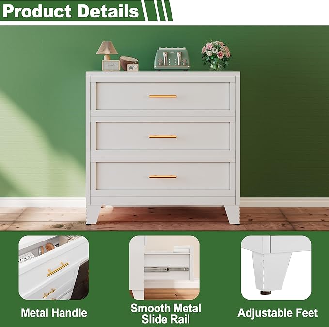 Ckzbx Metal Dresser for Bedroom 3 Drawers Dresser Metal Storage Organizer,34.25" H Drawer Chest, Closet Organizers for Living Room, Hallway, Closet