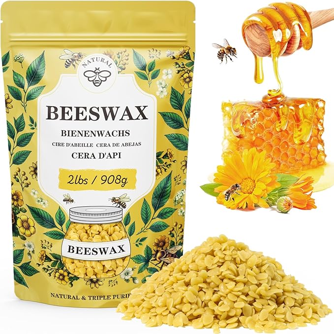 Beeswax pellets 2LB/5LB/10LB/20LB, VEGISHINE Pure and Natural Yellow Beeswax for DIY Skin Care, Lip Balm, Polishing, Lotion, Soap, Candle Making Supplies