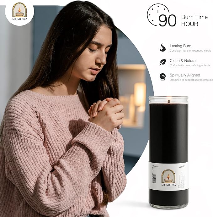 Bulk 6 Pack Black 7 Day Candles in Glass Jar – Parafin Wax, Clean Burning Unscented | Large & Tall Devotional Prayer Pillar Candles for Home, Memoria, Spells, Long Lasting