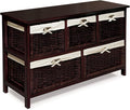 Badger Basket Five-Basket Storage Unit with Wicker Baskets and Washable Liners, Organizer for Toys, Clothes, and Household Items, Sturdy Wooden Frame - Espresso Finish
