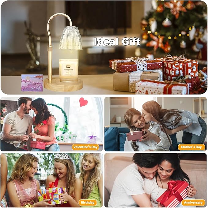 TOACSUCP Candle Warmer Lamp with 3 Bulbs, Adjustable Height Dimmable Candle Warmer with Timer, Compatible with Large Jar Candles, Candle Lamp with Charming Gift Box for Her/Him
