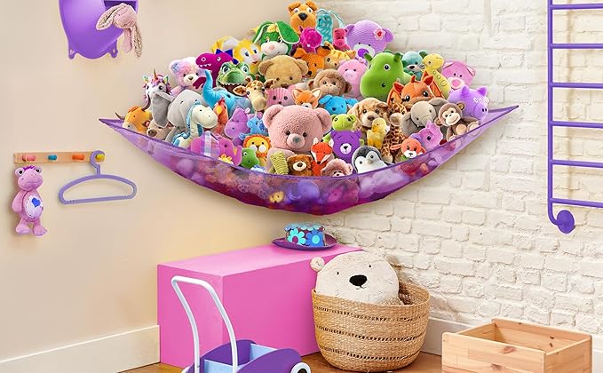 Simple Houseware 2 Pack Stuffed Animal Toy Hammock Net, Corner Wall Storage for Kids Room, Purple
