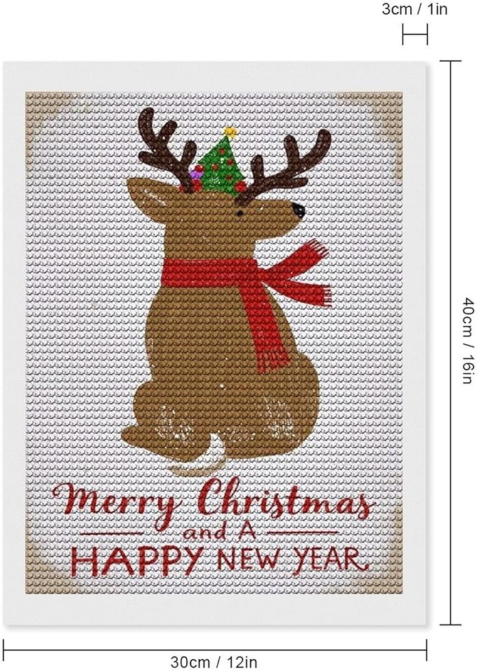 Diamond Painting Kits for Adults - Merry Christmas And Happy New Year Red Antlers & Scarf Painting DIY 5D Full Drill Diamond Dots Paintings with Diamonds Gem Art And Crafts Home Decor 12"x16"
