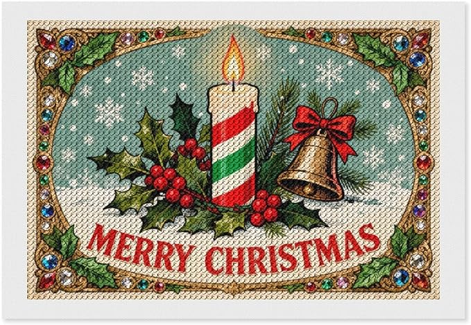AIVKIEJK Diamond Painting Kits for Adults - Merry Christmas Candle & Holly Accents Painting DIY 5D Full Drill Diamond Dots Paintings with Diamonds Gem Art and Crafts Home Decor 8"x12"