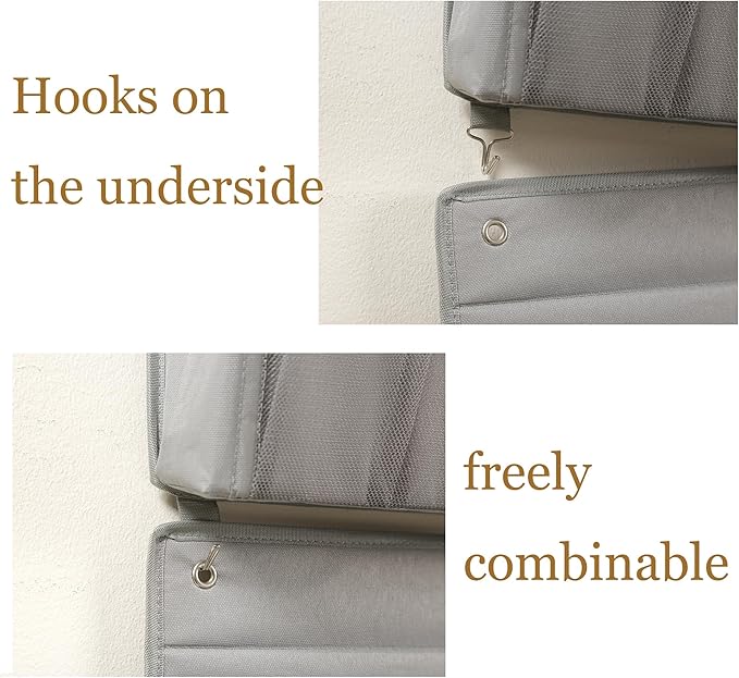 Wall Hanging Organizer – Over the Door Storage & Behind Door Organizer for Dormitory, Bathroom, Bedroom, Kitchen, Nursery, Space-Saving (Grey, 2 Pack)
