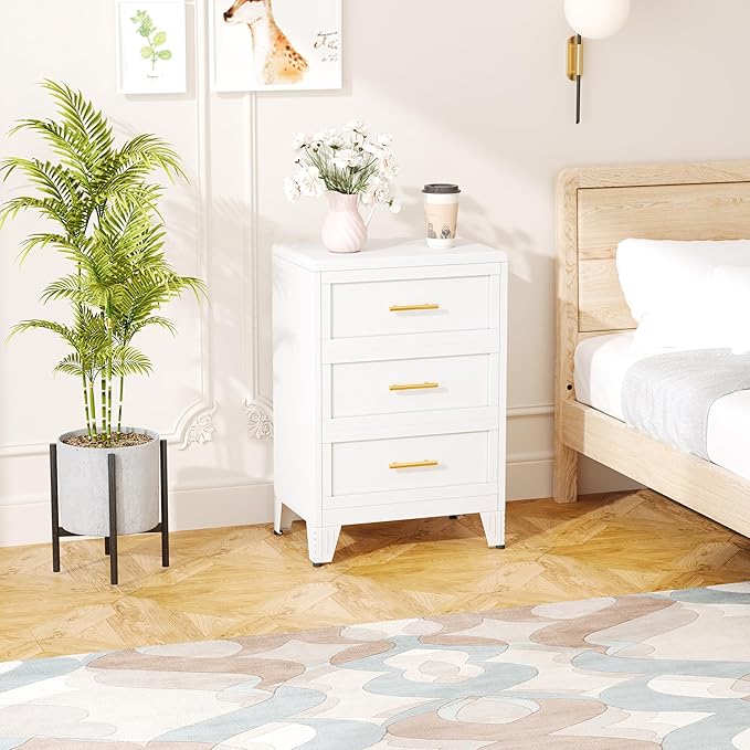 Ckzbx Metal Dresser Narrow Dresser for Bedroom Chest, 35.43" H Drawer Chest, Closet Dressers & Chests of Drawers for Living Room, Hallway (3 Drawers White 24inch Wide)