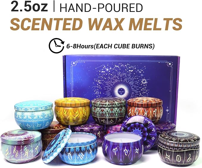 Zodiac Scented Candles Gift Set, 12 Pack Travel Size Soy Wax Aromatherapy Candles with Essential Oils, Astrology Constellation Candle Set for Birthday, Valentine's Day, Relaxation, Home Decor