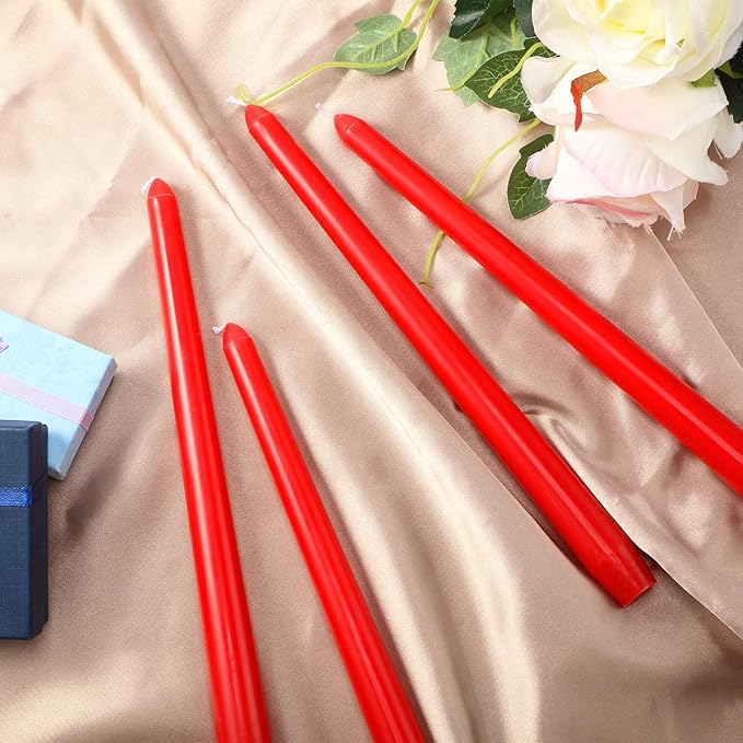 MTLEE 16 Pcs 10 Inch Long Tapered Candle Stick Bulk Smokeless Unscented Burning Candlestick Paraffin Wax with Cotton Wick for Valentine's Day Baby Shower Wedding Holiday Party Church (Red)