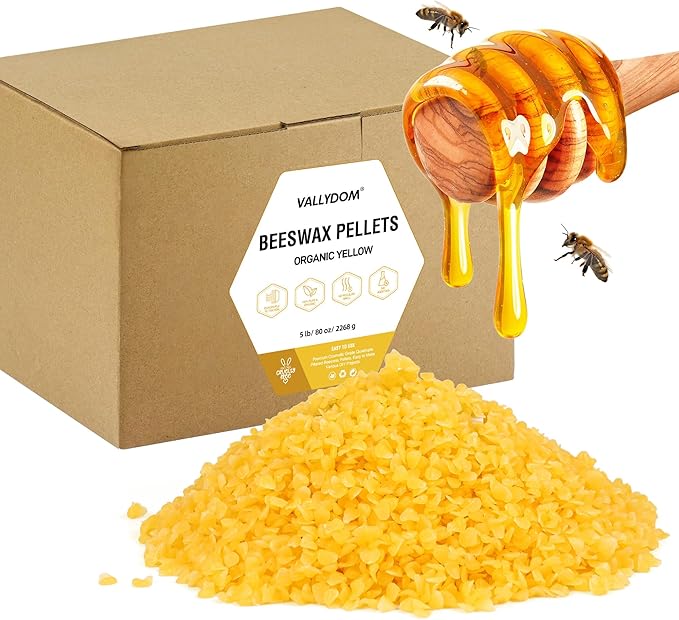 VALLYDOM Organic Beeswax Pellets - 2268g Yellow Beeswax Pastilles, Pure Natural Bulk Bees Wax Pellets for DIY Beeswax Making Candles Skin Care Lip Balm Soap Lotion (5lb)