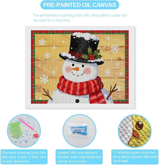 AIVKIEJK Diamond Painting Kits for Adults - Festive Snowman Red Scarf Painting DIY 5D Full Drill Diamond Dots Paintings with Diamonds Gem Art and Crafts Home Decor 12"x16"