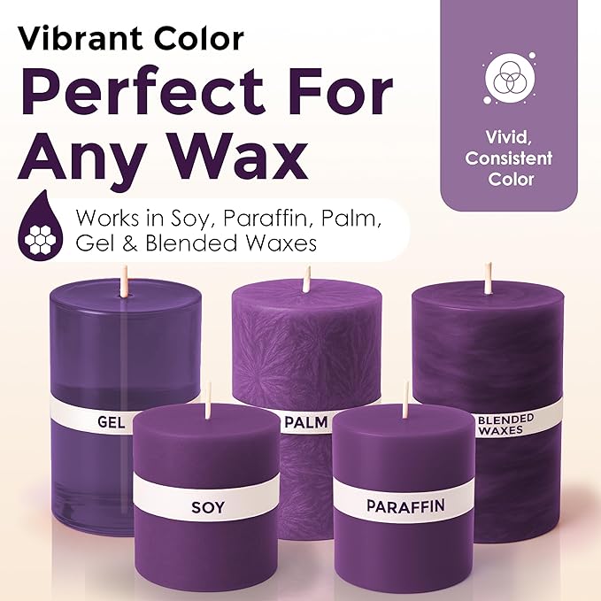 Purple Liquid Candle Dye (.25 oz) - Made in the USA - Safe and Easy to Use - Pure and Simple Ingredients - Candle Making Supplies for Soy, Paraffin, Palm or Gel Wax - 10 Vibrant Colors to Choose from